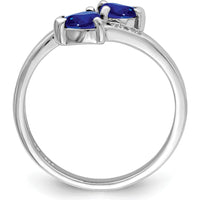 Sterling Silver Rhodium-Plated Heart Ring with Dark Sapphire & Diamond - 0.6 Carat Total Sapphire Weight, 0.01 Carat Total Diamond Weight by Lumare Gioia