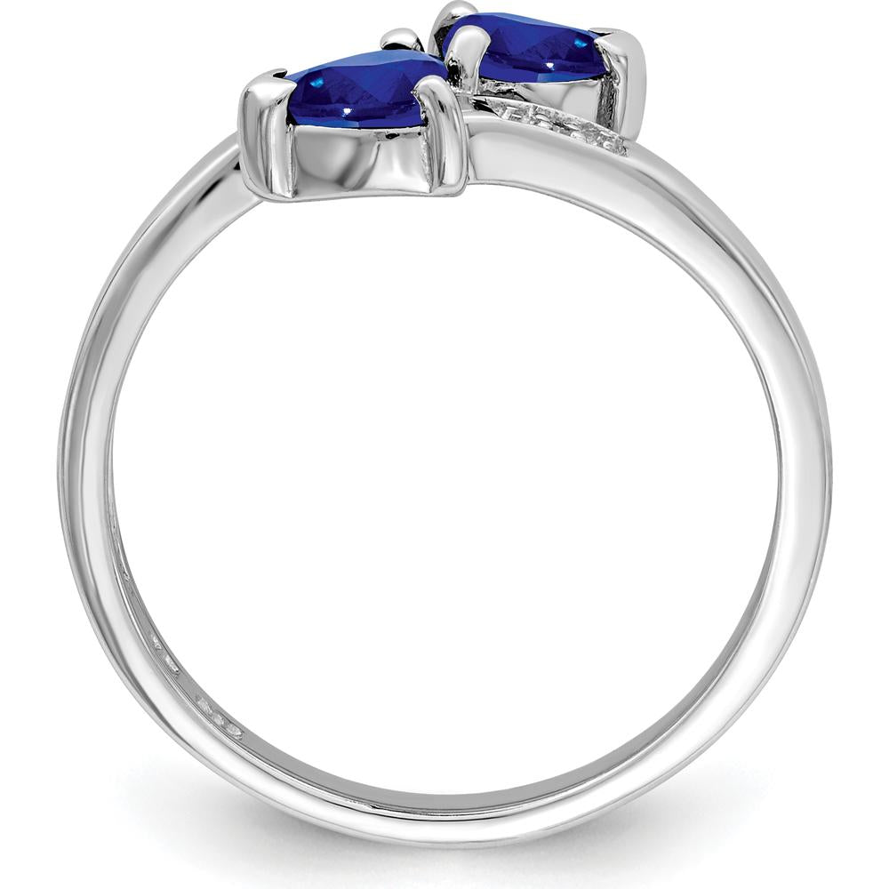 Sterling Silver Rhodium-Plated Heart Ring with Dark Sapphire & Diamond - 0.6 Carat Total Sapphire Weight, 0.01 Carat Total Diamond Weight by Lumare Gioia