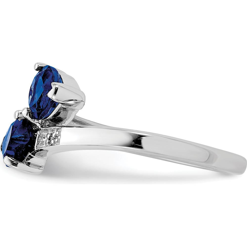 Sterling Silver Rhodium-Plated Heart Ring with Dark Sapphire & Diamond - 0.6 Carat Total Sapphire Weight, 0.01 Carat Total Diamond Weight by Lumare Gioia