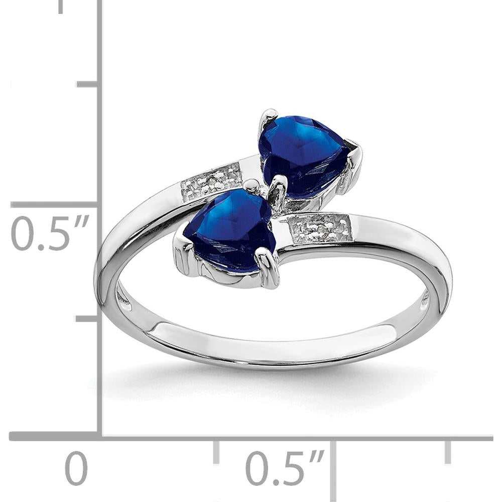 Sterling Silver Rhodium-Plated Heart Ring with Dark Sapphire & Diamond - 0.6 Carat Total Sapphire Weight, 0.01 Carat Total Diamond Weight by Lumare Gioia