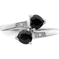 Sterling Silver Rhodium-Plated Heart Ring with Dark Sapphire & Diamond - 0.6 Carat Total Sapphire Weight, 0.01 Carat Total Diamond Weight by Lumare Gioia