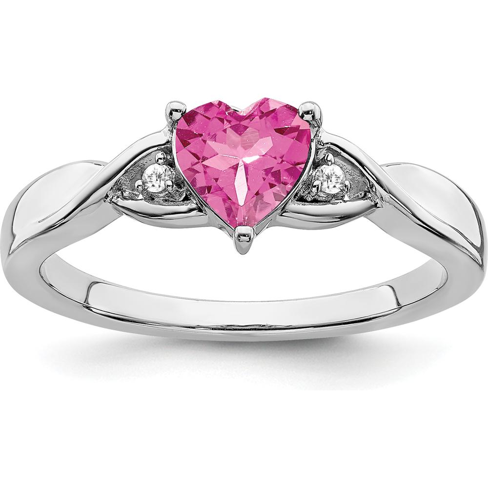 Sterling Silver Rhodium-Plated Heart-Shaped Pink Tourmaline and Diamond Ring - 0.75 Carat Total Gem Weight by 0