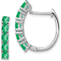 Sterling Silver Rhodium-Plated Hinged Hoop Earrings with Oval Emeralds - 0.169 Carat Total Emerald Weight by Lumare Gioia