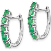 Sterling Silver Rhodium-Plated Hinged Hoop Earrings with Oval Emeralds - 0.169 Carat Total Emerald Weight by Lumare Gioia