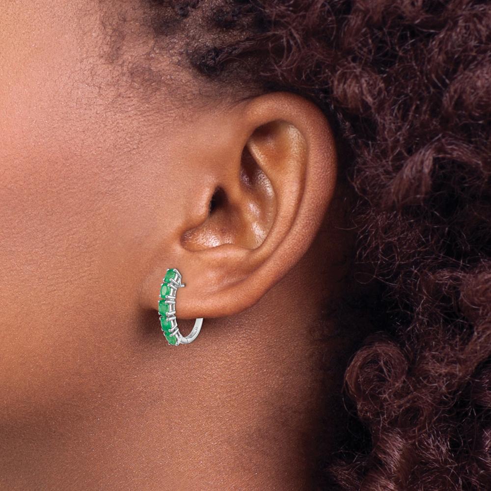 Sterling Silver Rhodium-Plated Hinged Hoop Earrings with Oval Emeralds - 0.169 Carat Total Emerald Weight by Lumare Gioia