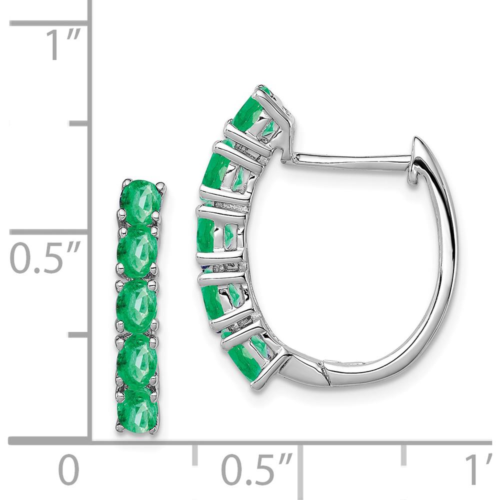 Sterling Silver Rhodium-Plated Hinged Hoop Earrings with Oval Emeralds - 0.169 Carat Total Emerald Weight by Lumare Gioia