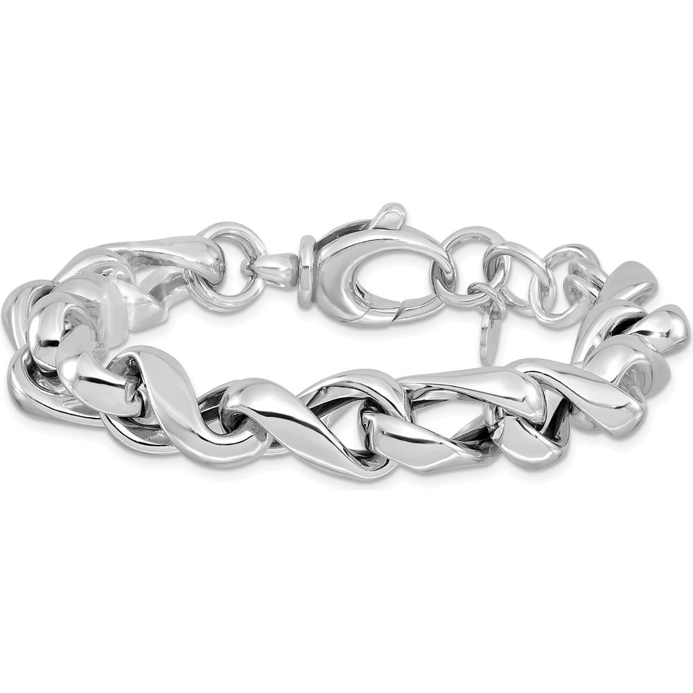 Sterling Silver Rhodium-Plated Hollow Link 7.5in Bracelet with 0.5in Extender - Polished Silver Tone by Lumare Gioia