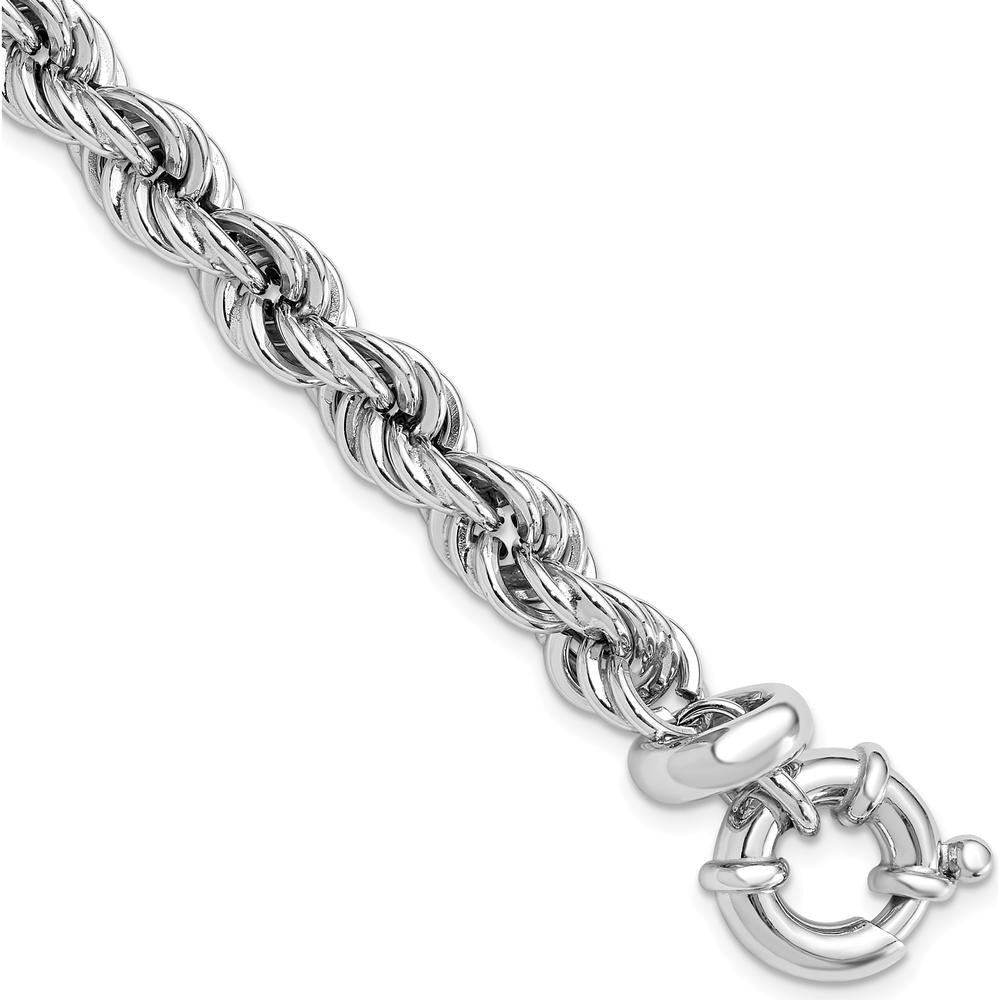 Sterling Silver Rhodium-Plated Hollow Rope 7" Bracelet with 0.5" Extender by Lumare Gioia
