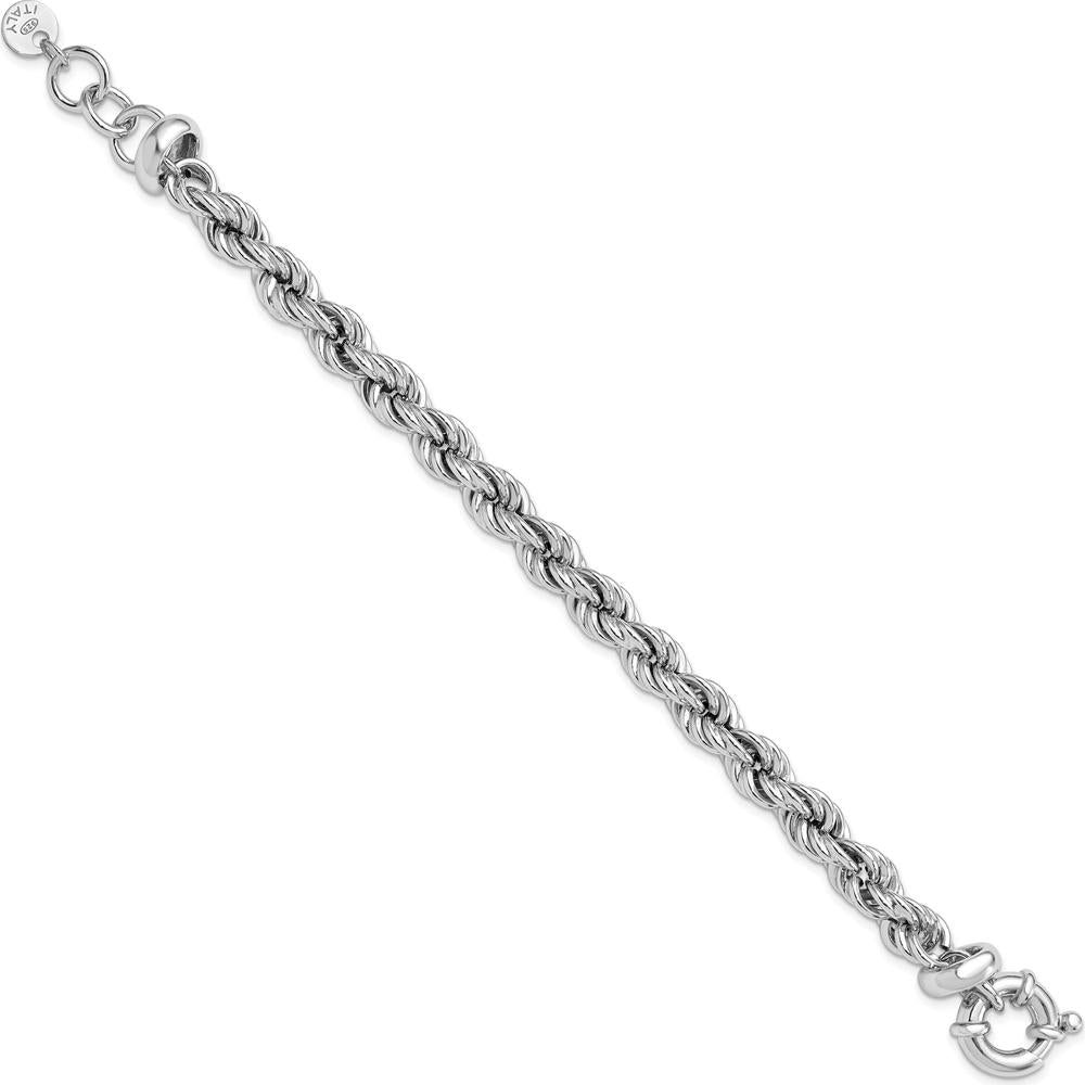 Sterling Silver Rhodium-Plated Hollow Rope 7" Bracelet with 0.5" Extender by Lumare Gioia