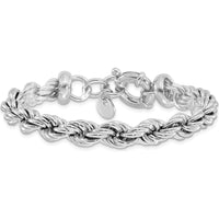Sterling Silver Rhodium-Plated Hollow Rope 7" Bracelet with 0.5" Extender by Lumare Gioia