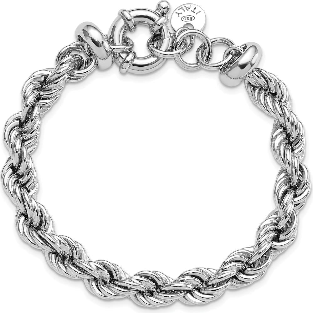 Sterling Silver Rhodium-Plated Hollow Rope 7" Bracelet with 0.5" Extender by Lumare Gioia
