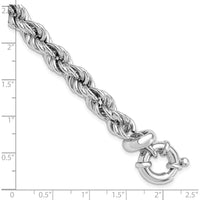 Sterling Silver Rhodium-Plated Hollow Rope 7" Bracelet with 0.5" Extender by Lumare Gioia