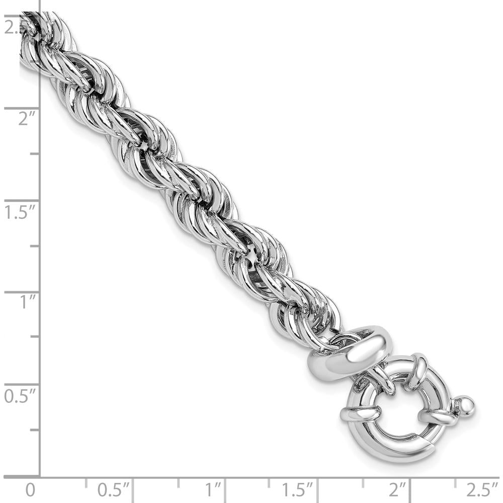 Sterling Silver Rhodium-Plated Hollow Rope 7" Bracelet with 0.5" Extender by Lumare Gioia