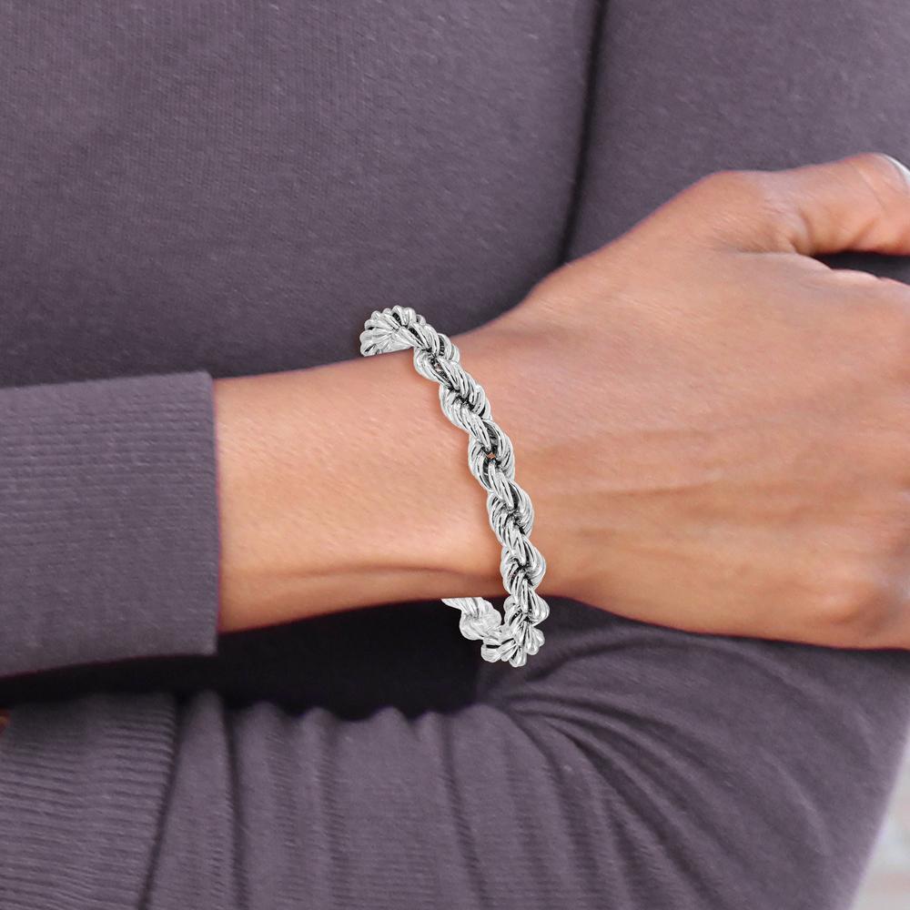 Sterling Silver Rhodium-Plated Hollow Rope 7" Bracelet with 0.5" Extender by Lumare Gioia