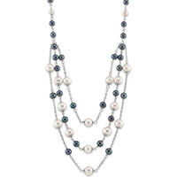 Sterling Silver Rhodium-Plated Layered Freshwater Pearl Necklace - 49 Semi-Round Pearls (6-10mm) by Monteluci Fine Jewelry