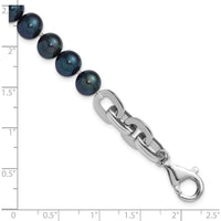 Sterling Silver Rhodium-Plated Link Bracelet with 7-8mm Round Black Freshwater Cultured Pearls by Monteluci Fine Jewelry