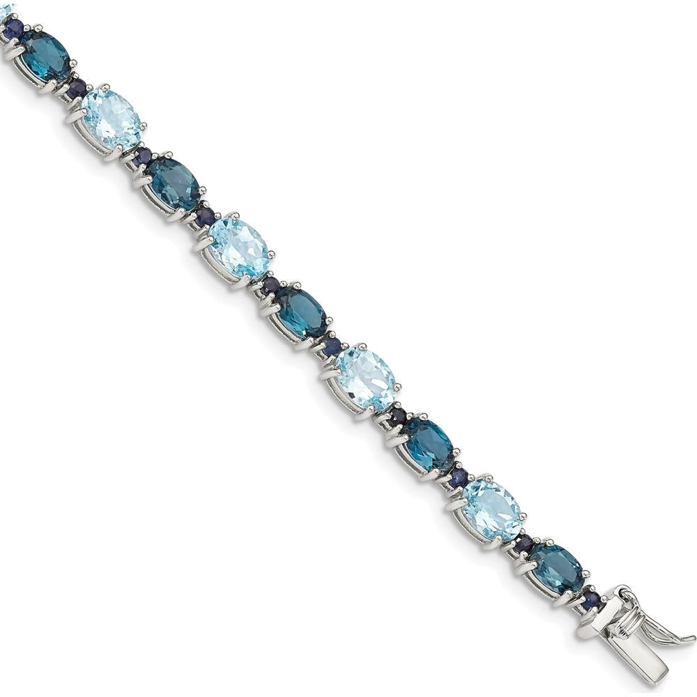 Sterling Silver Rhodium-Plated London Blue and Sky Blue Topaz Bracelet - 7.25" Length by Lumare Gioia