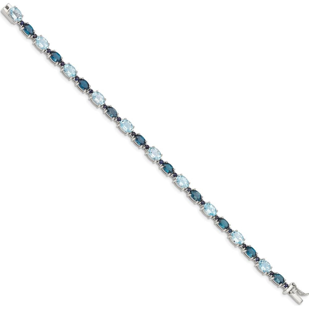 Sterling Silver Rhodium-Plated London Blue and Sky Blue Topaz Bracelet - 7.25" Length by Lumare Gioia