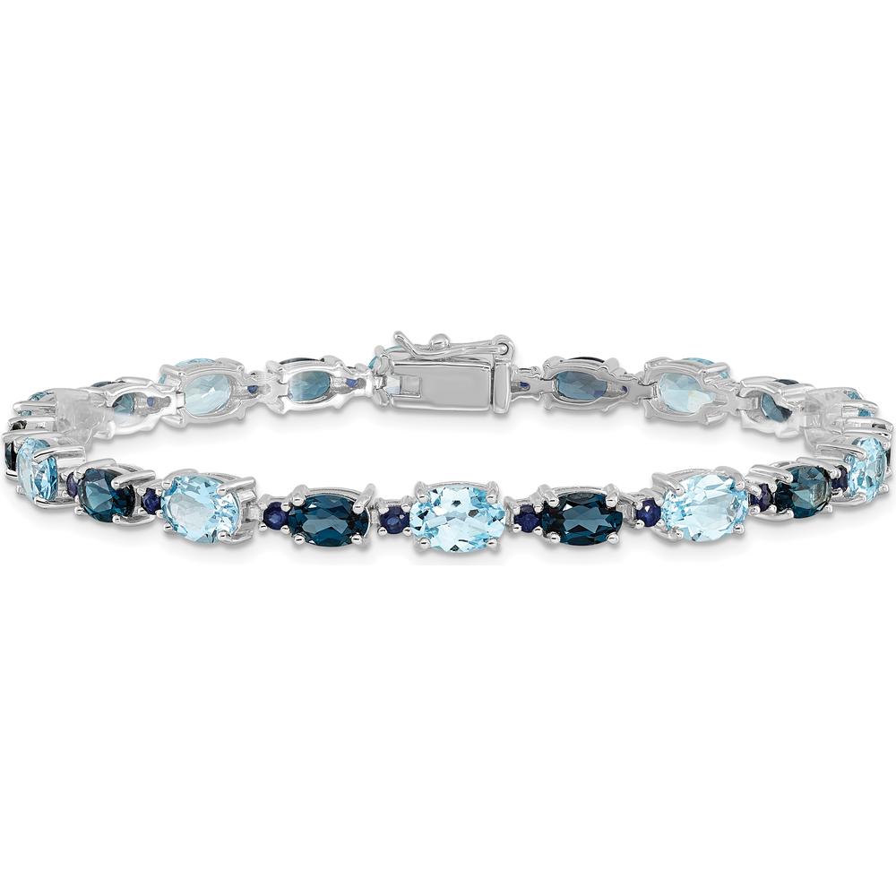 Sterling Silver Rhodium-Plated London Blue and Sky Blue Topaz Bracelet - 7.25" Length by Lumare Gioia