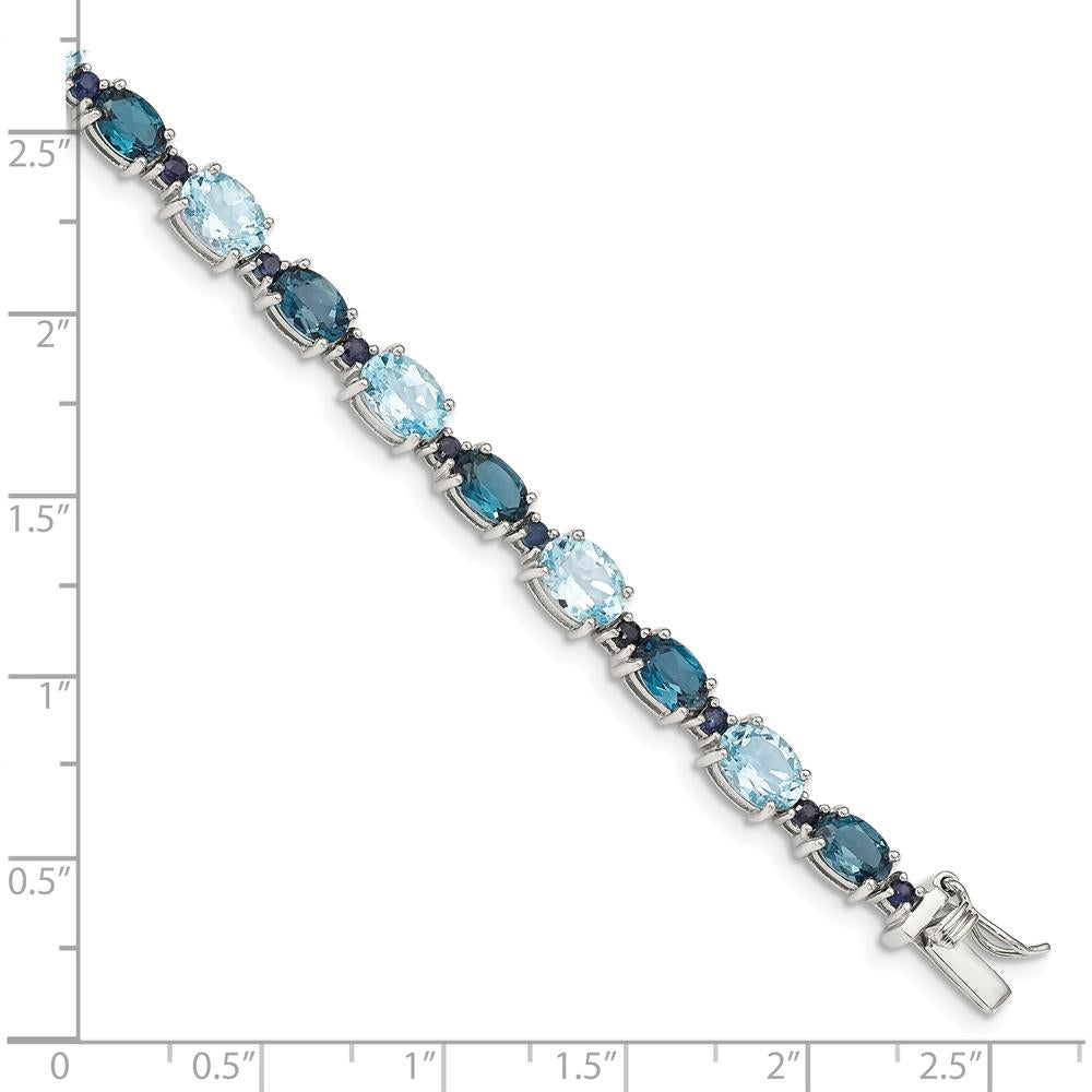 Sterling Silver Rhodium-Plated London Blue and Sky Blue Topaz Bracelet - 7.25" Length by Lumare Gioia