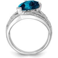 Sterling Silver Rhodium Plated London Blue Topaz & Diamond Ring - 3.00 Carat London Blue Topaz & 0.03 Carat Diamond Total Weight by Lumare Gioia