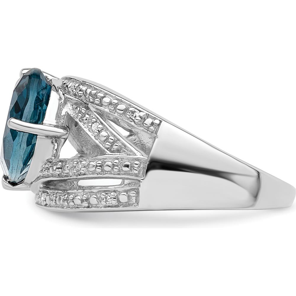 Sterling Silver Rhodium Plated London Blue Topaz & Diamond Ring - 3.00 Carat London Blue Topaz & 0.03 Carat Diamond Total Weight by Lumare Gioia