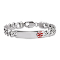 Sterling Silver Rhodium-plated Medical ID Curb Link Bracelet with Red Enamel Detail by Lumare Gioia