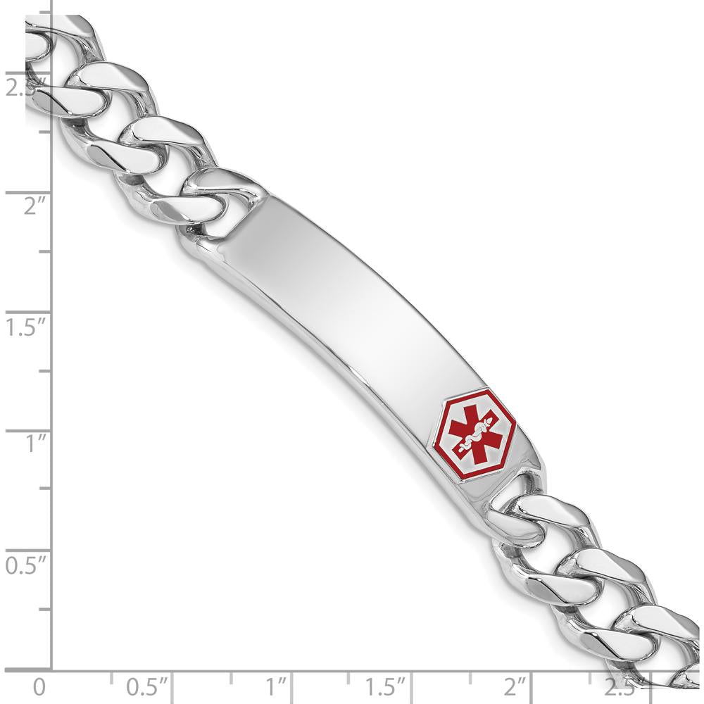 Sterling Silver Rhodium-plated Medical ID Curb Link Bracelet with Red Enamel Detail by Lumare Gioia