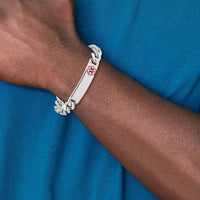 Sterling Silver Rhodium-plated Medical ID Curb Link Bracelet with Red Enamel Detail by Lumare Gioia