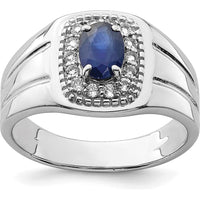 Sterling Silver Rhodium-Plated Men's Blue Sapphire and White Topaz Ring - 1.37 Carat Total Gem Weight by Lumare Gioia