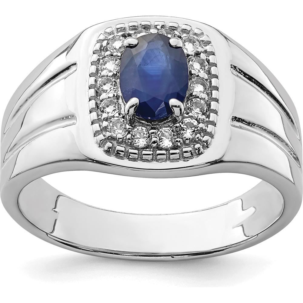 Sterling Silver Rhodium-Plated Men's Blue Sapphire and White Topaz Ring - 1.37 Carat Total Gem Weight by Lumare Gioia