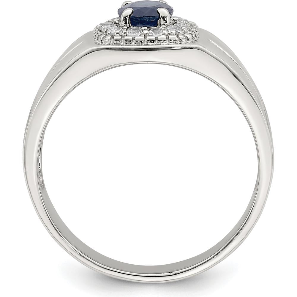 Sterling Silver Rhodium-Plated Men's Blue Sapphire and White Topaz Ring - 1.37 Carat Total Gem Weight by Lumare Gioia