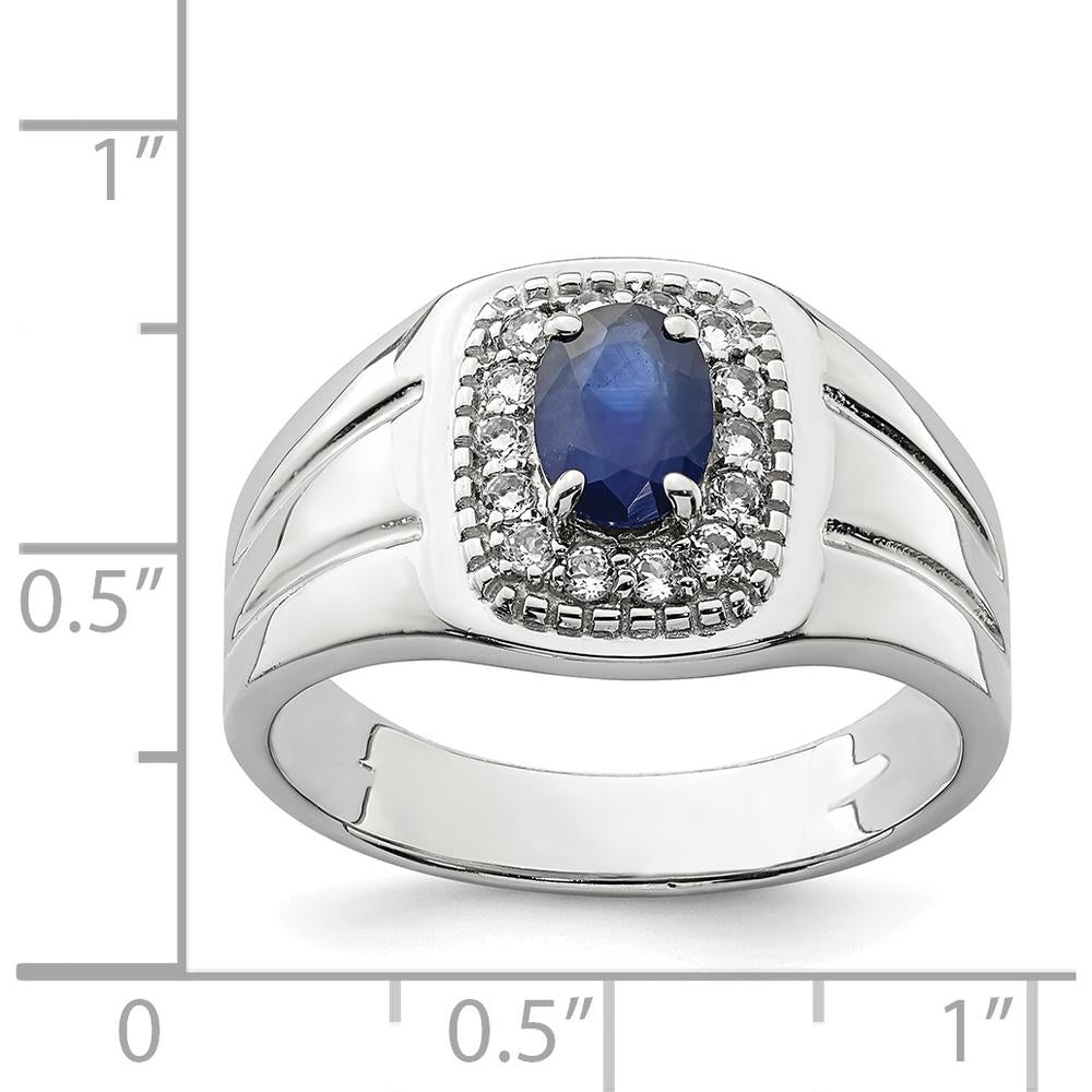 Sterling Silver Rhodium-Plated Men's Blue Sapphire and White Topaz Ring - 1.37 Carat Total Gem Weight by Lumare Gioia