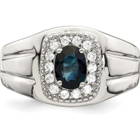 Sterling Silver Rhodium-Plated Men's Blue Sapphire and White Topaz Ring - 1.37 Carat Total Gem Weight by Lumare Gioia
