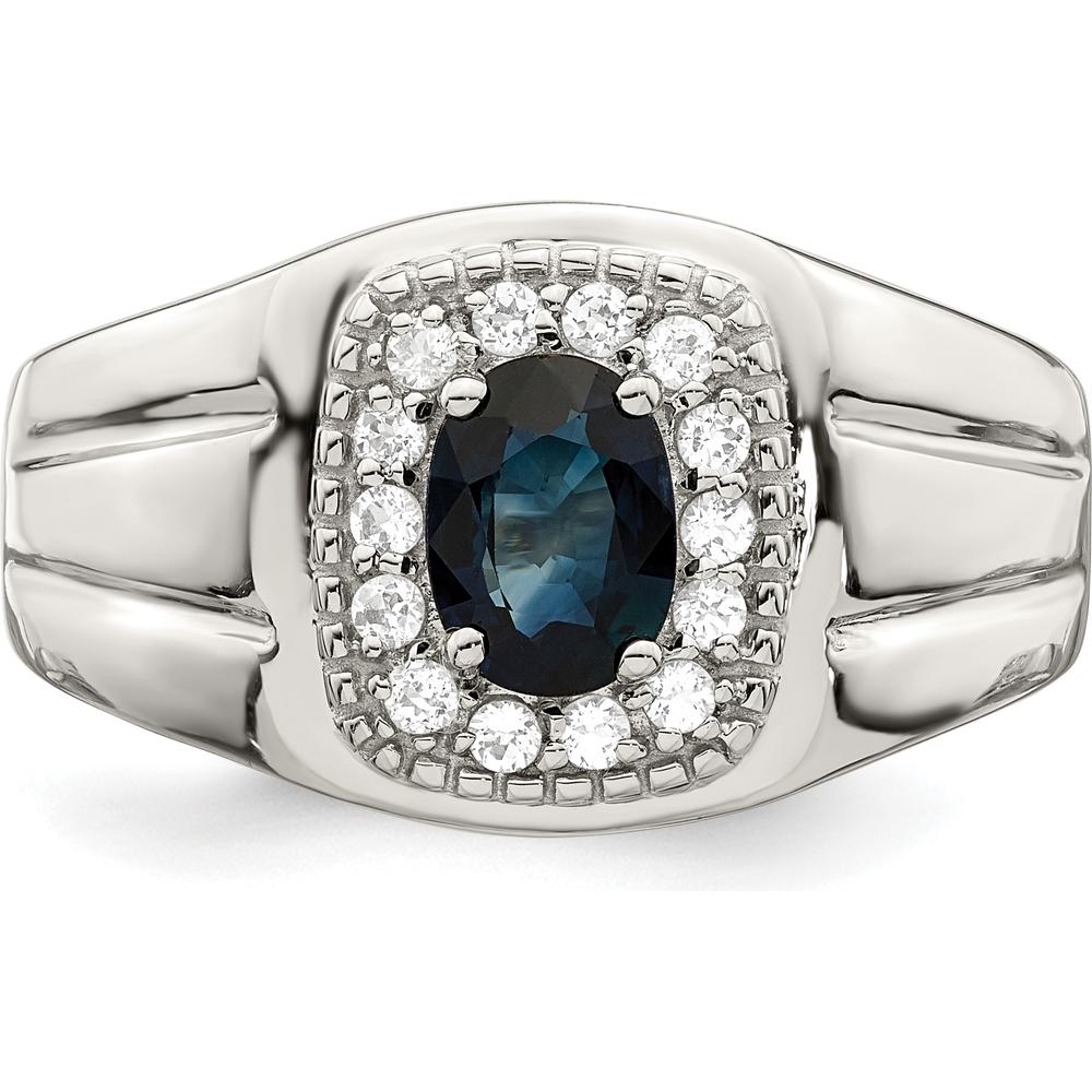 Sterling Silver Rhodium-Plated Men's Blue Sapphire and White Topaz Ring - 1.37 Carat Total Gem Weight by Lumare Gioia