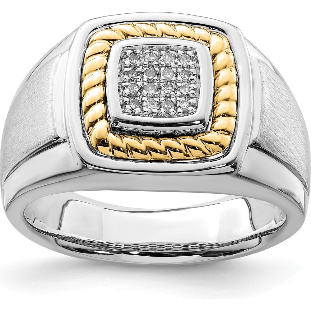 Sterling Silver Rhodium-Plated Men's Diamond Ring with 10K Yellow Gold Rope Accent - 0.090 Carat Total Diamond Weight by Lumare Gioia