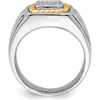 Sterling Silver Rhodium-Plated Men's Diamond Ring with 10K Yellow Gold Rope Accent - 0.090 Carat Total Diamond Weight by Lumare Gioia