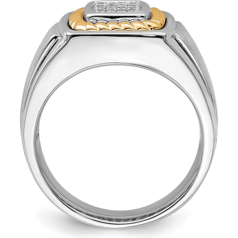 Sterling Silver Rhodium-Plated Men's Diamond Ring with 10K Yellow Gold Rope Accent - 0.090 Carat Total Diamond Weight by Lumare Gioia