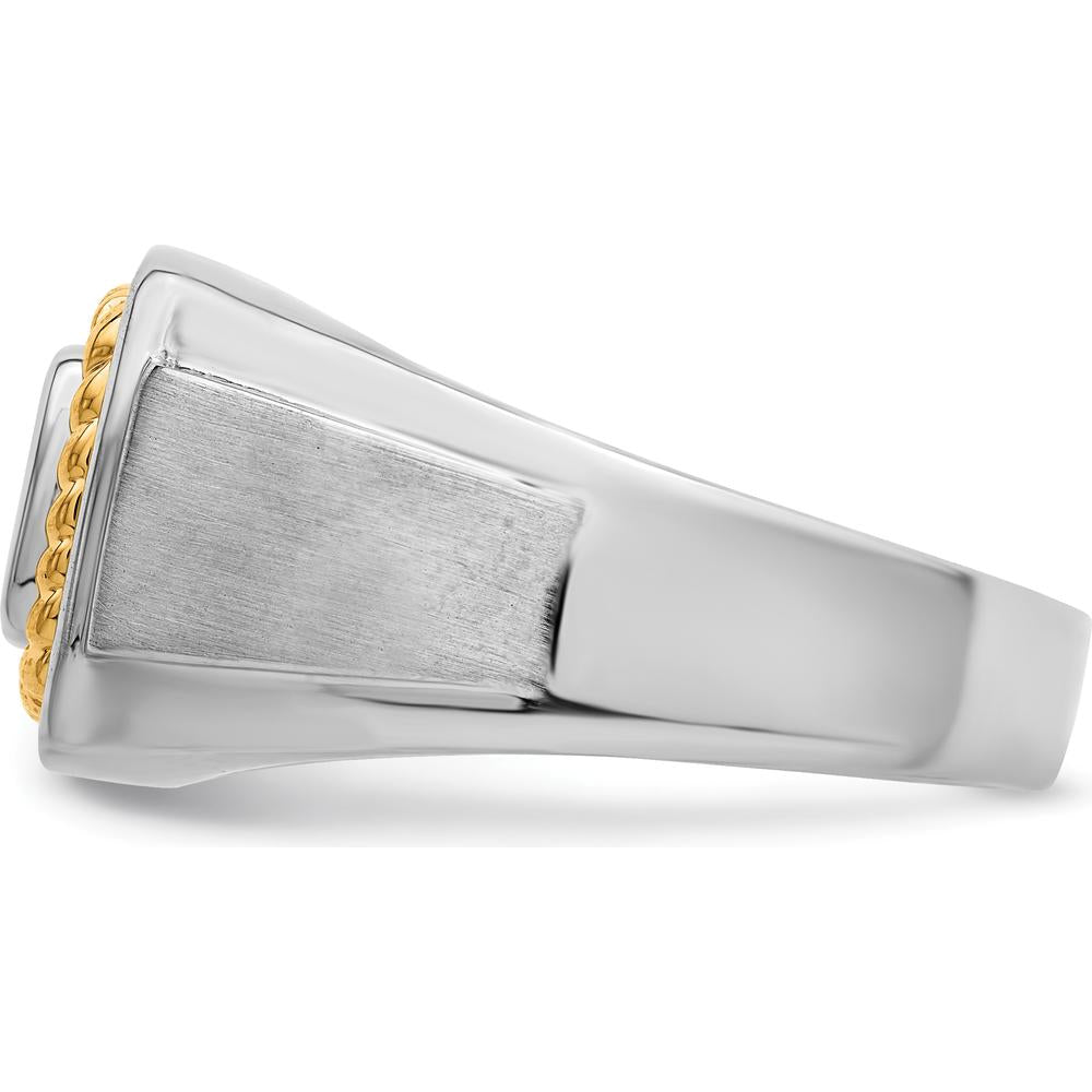 Sterling Silver Rhodium-Plated Men's Diamond Ring with 10K Yellow Gold Rope Accent - 0.090 Carat Total Diamond Weight by Lumare Gioia