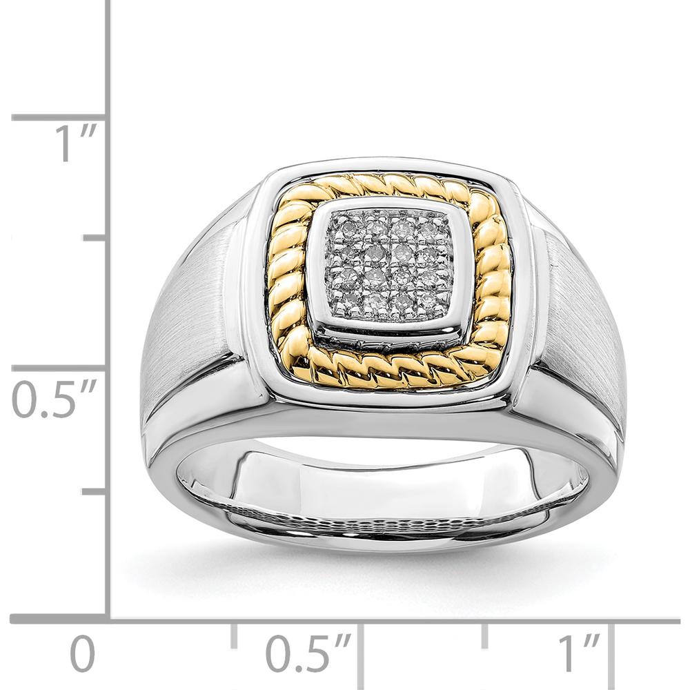 Sterling Silver Rhodium-Plated Men's Diamond Ring with 10K Yellow Gold Rope Accent - 0.090 Carat Total Diamond Weight by Lumare Gioia