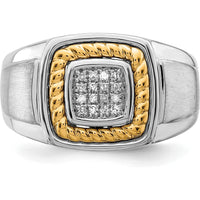 Sterling Silver Rhodium-Plated Men's Diamond Ring with 10K Yellow Gold Rope Accent - 0.090 Carat Total Diamond Weight by Lumare Gioia