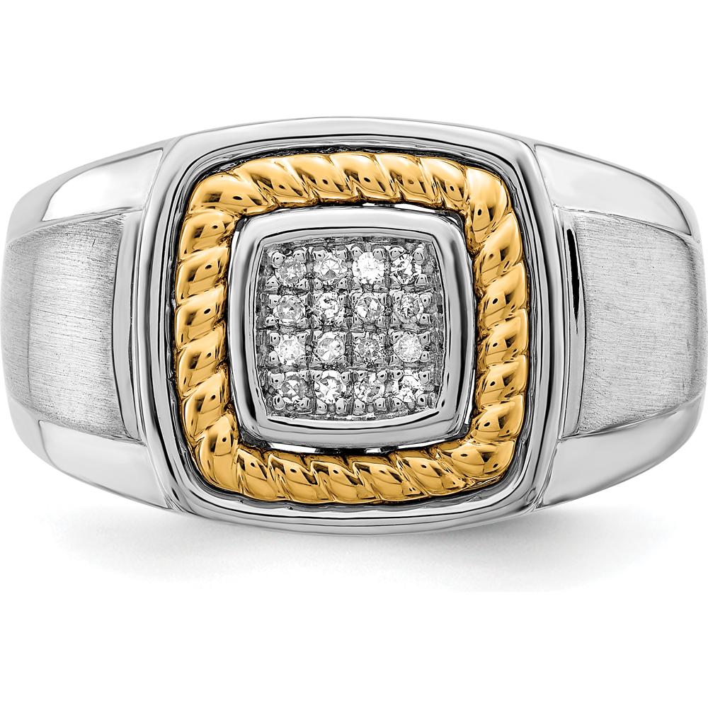 Sterling Silver Rhodium-Plated Men's Diamond Ring with 10K Yellow Gold Rope Accent - 0.090 Carat Total Diamond Weight by Lumare Gioia