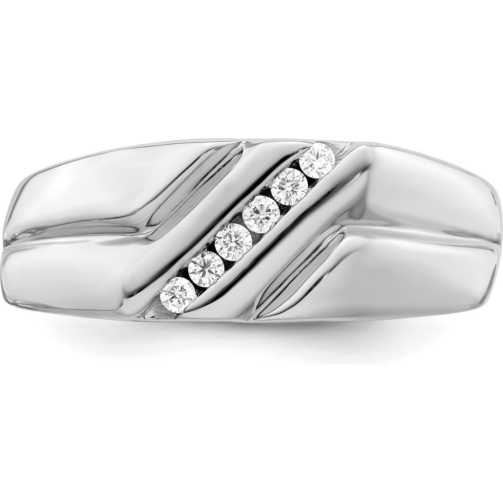 Sterling Silver Rhodium Plated Men's Diamond Ring with 6 Round White Diamonds - 0.15 Carat Total Diamond Weight by Lumare Gioia