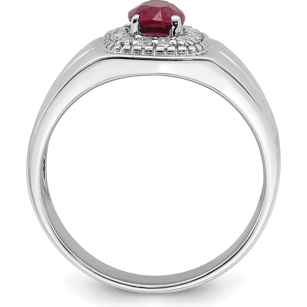 Sterling Silver Rhodium-Plated Men's Ring with Oval African Ruby and White Topaz Halo - 1.37 Carat Total Gem Weight by Lumare Gioia