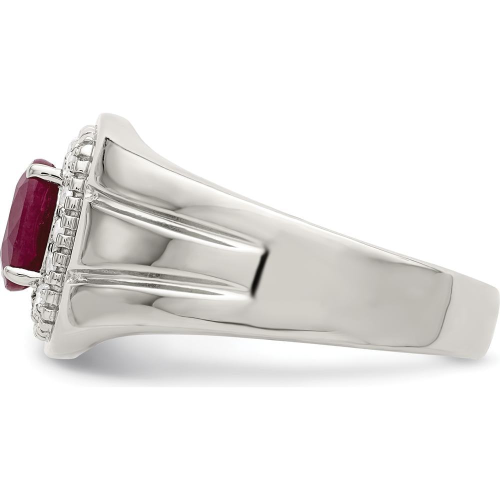 Sterling Silver Rhodium-Plated Men's Ring with Oval African Ruby and White Topaz Halo - 1.37 Carat Total Gem Weight by Lumare Gioia