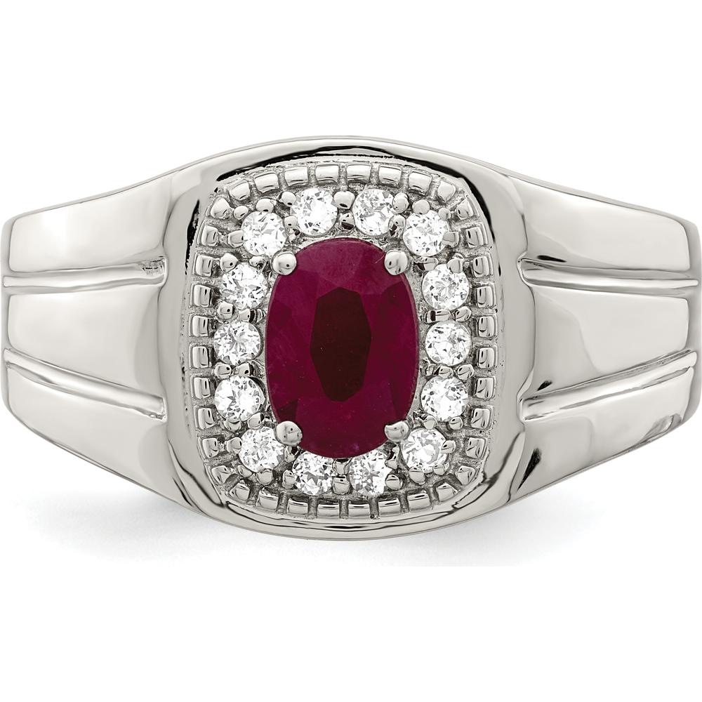 Sterling Silver Rhodium-Plated Men's Ring with Oval African Ruby and White Topaz Halo - 1.37 Carat Total Gem Weight by Lumare Gioia