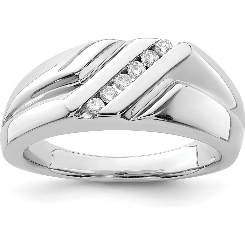 Sterling Silver Rhodium Plated Men's Ring with Round Diamonds - 0.150 Carat Total Diamond Weight by Lumare Gioia
