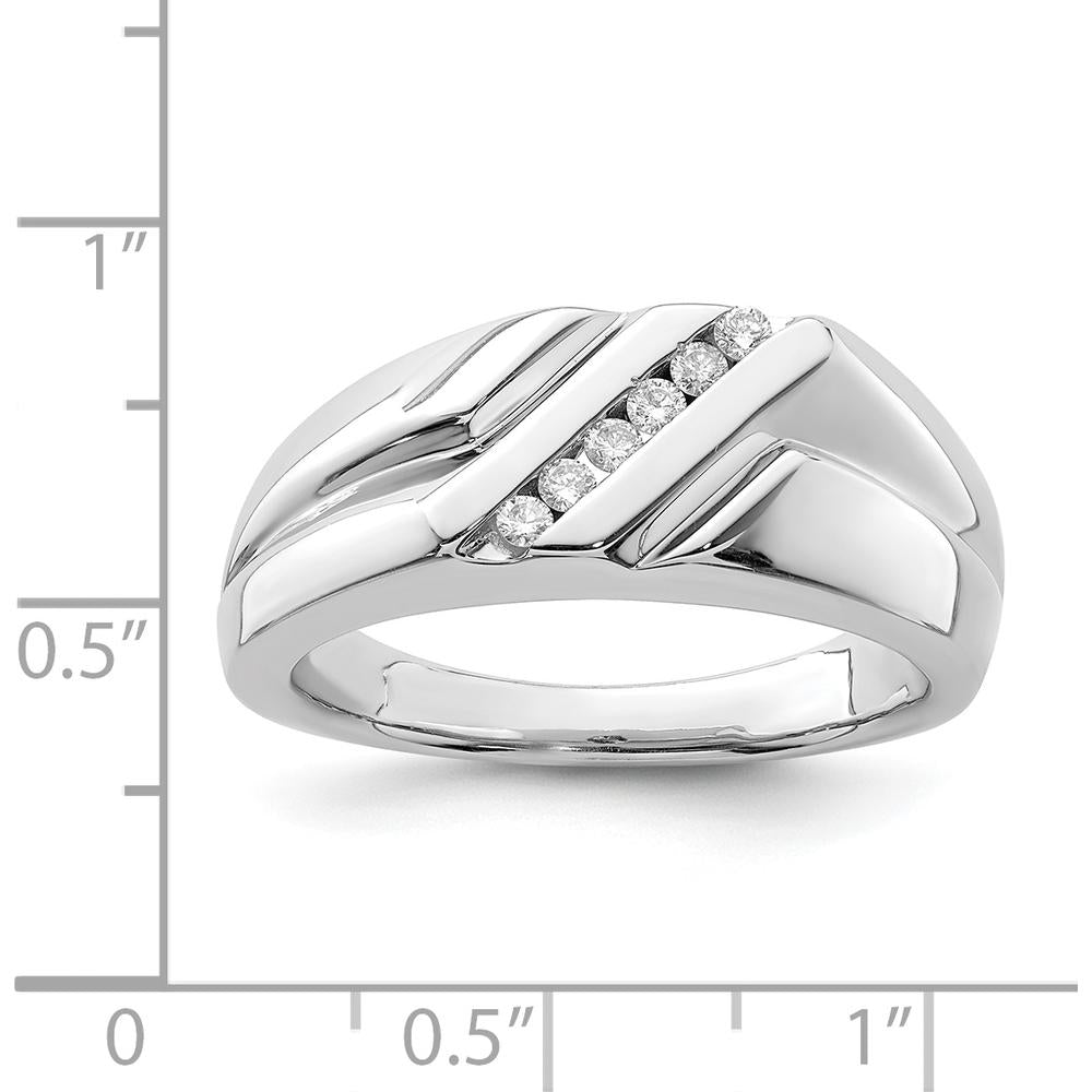 Sterling Silver Rhodium Plated Men's Ring with Round Diamonds - 0.150 Carat Total Diamond Weight by Lumare Gioia