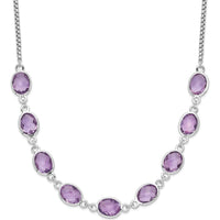 Sterling Silver Rhodium-Plated Necklace with 9 Oval-Cut Amethyst Stones - 1.5 Carat Total Amethyst Weight by Lumare Gioia