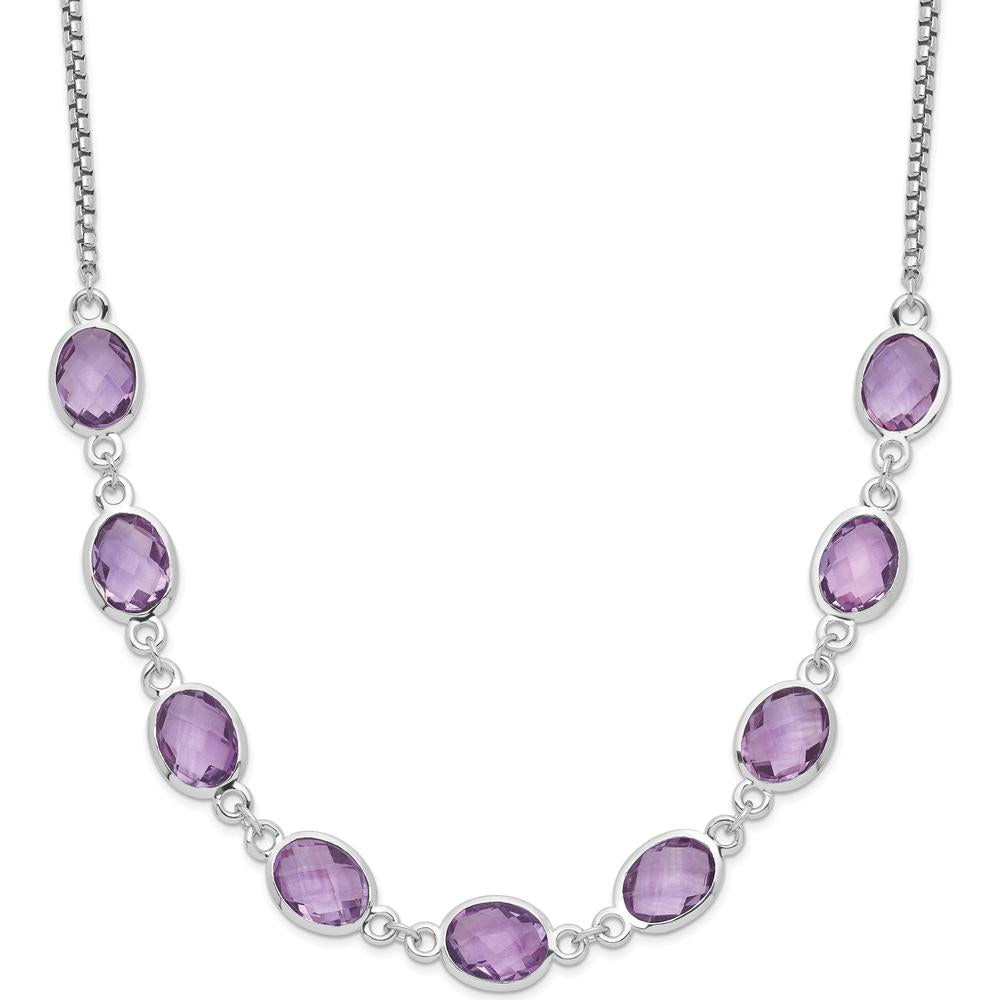 Sterling Silver Rhodium-Plated Necklace with 9 Oval-Cut Amethyst Stones - 1.5 Carat Total Amethyst Weight by Lumare Gioia
